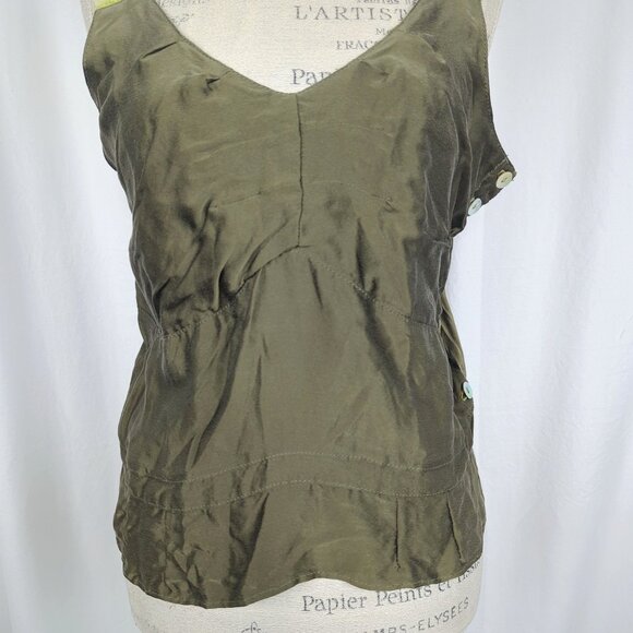 Vintage Top Blouse Tank Large Satin Silk Green - Picture 4 of 8